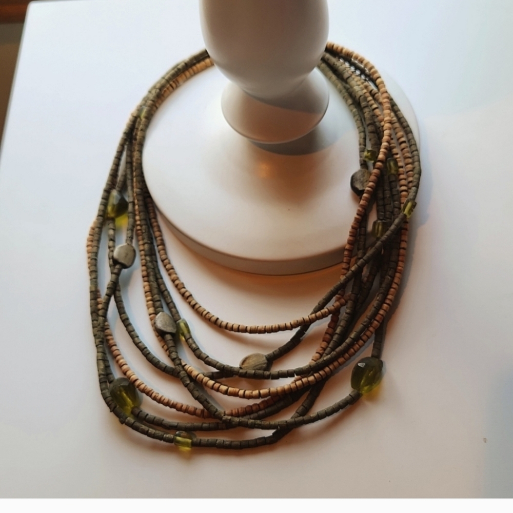 Vintage Beaded Necklace (Green & Brown)